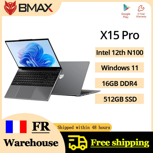 BMAX X15 Pro 15.6 inch 16 GB RAM 512 GB SSD Intel Processor 12. generation. Windows 11 Generation N100 Laptop, 1920*1080 Screen, HDMI, Wi-Fi, USB, PC